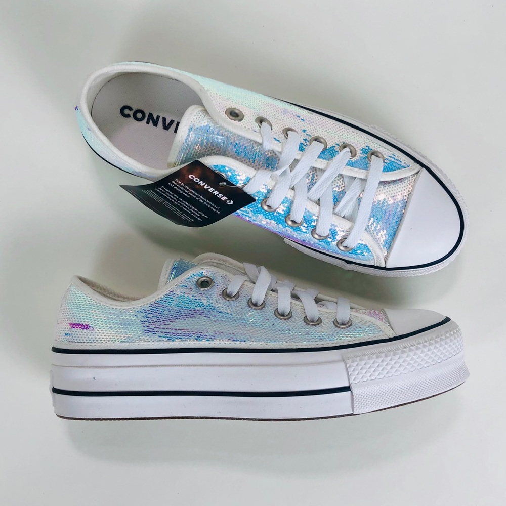 Converse Ctas Sequin Silver Platform Low Top - Picture 6 of 8
